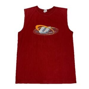 Vintage Utility Red Sleeveless Graphic T-Shirt XL USA Cotton Y2K Style